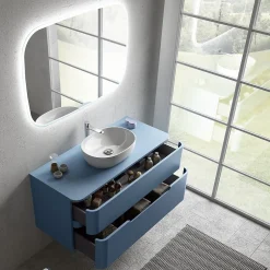 Ensemble salle de bains L. 119 cm meuble sous vasque + plan de toilette bleu mat Alba