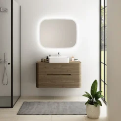 Ensemble salle de bains L. 104 cm meuble sous vasque + plan de toilette décor noyer Alba