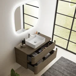 Ensemble salle de bains L. 104 cm meuble sous vasque + plan de toilette décor noyer Alba