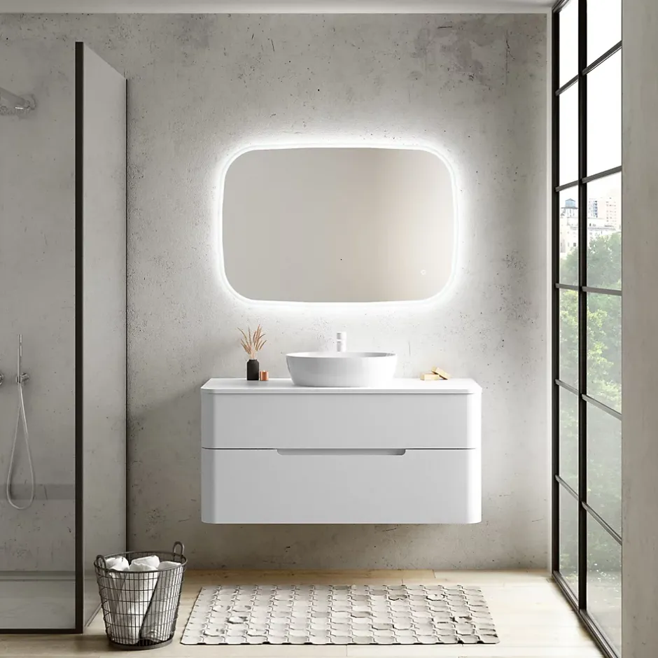 Ensemble salle de bains L. 119 cm meuble sous vasque + plan de toilette blanc mat Alba* Meuble Buanderie