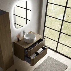 Ensemble salle de bains L. 84 cm meuble sous vasque + plan de toilette décor noyer Alba