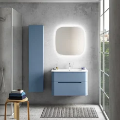 Ensemble salle de bains L. 84 cm meuble sous vasque bleu mat + plan vasque blanc brillant Alba