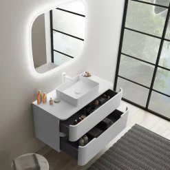 Ensemble salle de bains L. 104 cm meuble sous vasque + plan de toilette blanc mat Alba