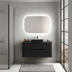 Ensemble salle de bains L. 119 cm meuble sous vasque + plan de toilette noir mat Alba
