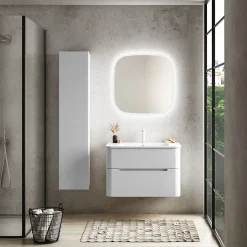 Ensemble salle de bains L. 84 cm meuble sous vasque blanc mat + plan vasque blanc brillant Alba* Meuble Vasque