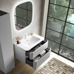 Ensemble salle de bains L. 84 cm meuble sous vasque blanc mat + plan vasque blanc brillant Alba* Meuble Vasque