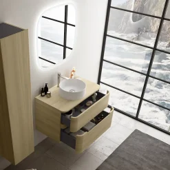 Ensemble salle de bains L. 84 cm meuble sous vasque + plan de toilette décor chêne clair Alba* Meuble Buanderie