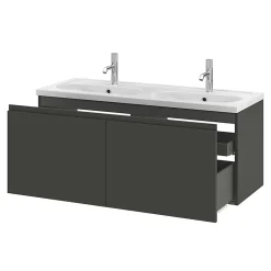 GoodHome Ensemble sous vasque + plan vasque résine l.120 cm, gris anthracite, Levanna* Meuble Vasque