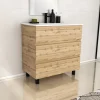 Galedo Ensemble sous vasque à poser effet chêne industriel 3 tiroirs + vasque blanche, l.80 cm, Timber* Meuble Vasque