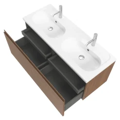GoodHome Ensemble sous vasque effet noyer 2 tiroirs + plan vasque blanc en céramique l.120 cm, Levanna* Meuble Vasque