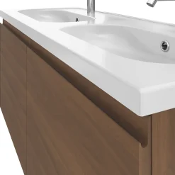 GoodHome Ensemble sous vasque effet noyer 2 tiroirs + plan vasque blanc en céramique l.120 cm, Levanna* Meuble Vasque