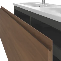 GoodHome Ensemble sous vasque effet noyer 2 tiroirs + plan vasque blanc en céramique l.120 cm, Levanna* Meuble Vasque