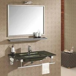 Wikao Ensemble vasque, miroir et tablette de bain Oxygen - Vert anglais