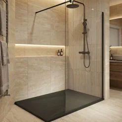 Ceramia Essential 120x80 cm receveur de douche rectangulaire à poser SMC avec surface effet pierre, noir (CERAES12080B)* Receveur De Douche
