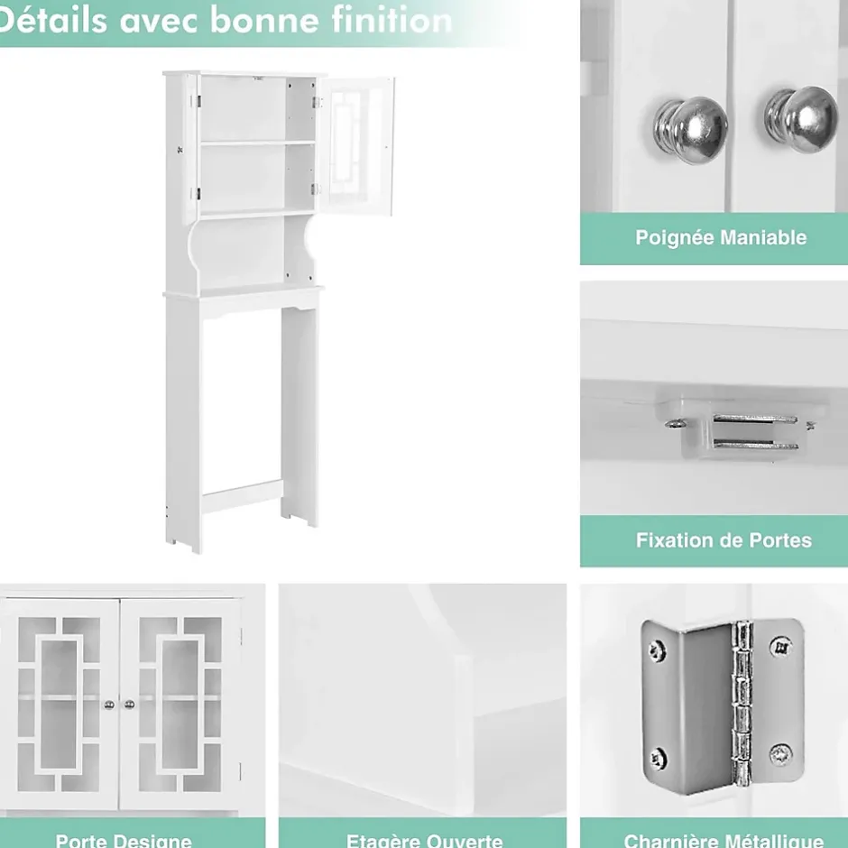 Giantex Etagere de Rangement Dessus Toilette Placard avec Deux Portes Transparentes Place de Toilette et Machine a Laver en Bas