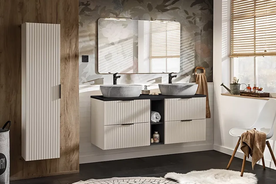 Furnidea Etagère - extension de salle de bain suspendue XILO NOIR 20 cm* Etagère Salle De Bains