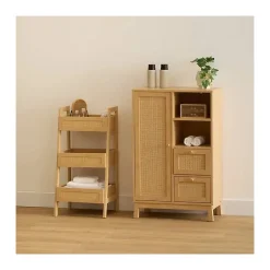 5Five Etagère Cane 3 niveaux H80cm bois clair - Beige-* Etagère Salle De Bains