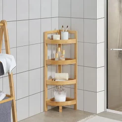 [En.Casa] Etagère d'angle Lestijaervi 4 niveaux pour salle de bain ou cuisine 80 x 23 x 23 cm en.casa