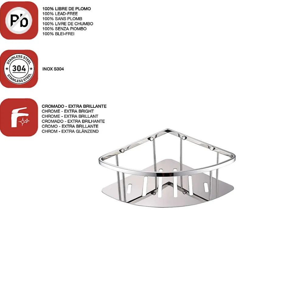 Poalgi Etagère de douche d'angle chromé Inox S304 SKY BATH* Etagère Salle De Bains