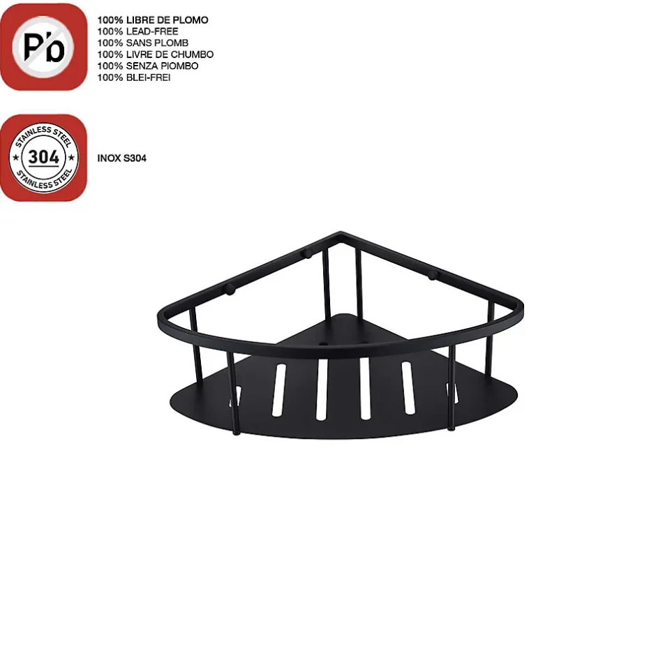 Poalgi Etagère de douche d'angle noir mat Inox S304 SKY BATH