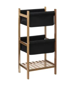 5Five Etagère de rangement 3 niveaux en Bois et Tissu Noir H 73.2 cm* Etagère Salle De Bains