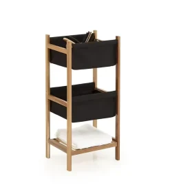 5Five Etagère de rangement 3 niveaux en Bois et Tissu Noir H 73.2 cm* Etagère Salle De Bains