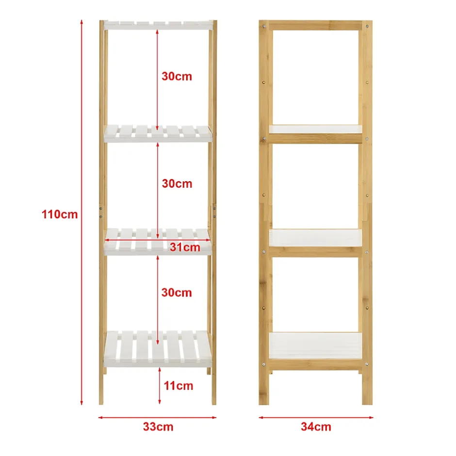 [En.Casa] Etagère de rangement Balsfjord 33 x 34 x 110 cm Bambou Blanc en.casa