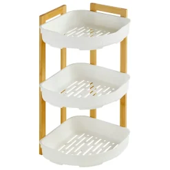 Five Simply Smart Etagère de salle de bain bambou et plastique blanc, 3 niveaux, H.45cm x P.29cm Naturéo
