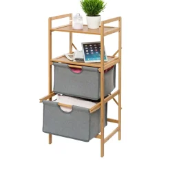 Wenko Etagère de salle de bain en bambou 2 Tiroirs - H. 96 cm