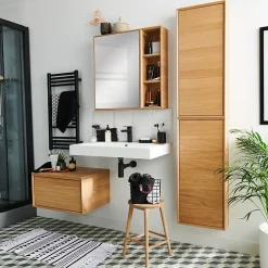 GoodHome Etagère de salle de bains Avela placage chêne 20 cm