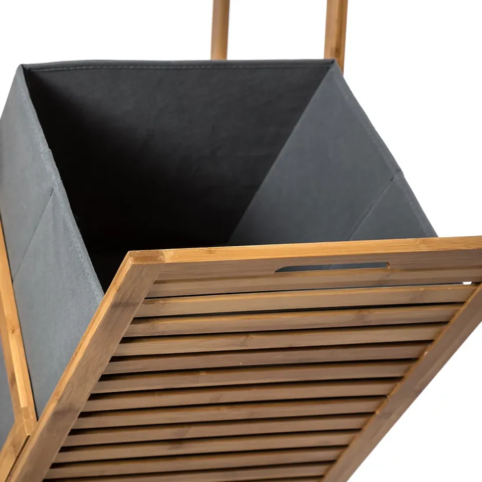 5Five Etagère de salle de bains avec panier à linge, gris et bambou, Mix&Modul