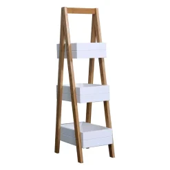 Mobili Rebecca Etagère de Salle de Bains avec 3 Etagères MDF Bambu Blanc Marron Rebecca Mobili* Etagère Salle De Bains