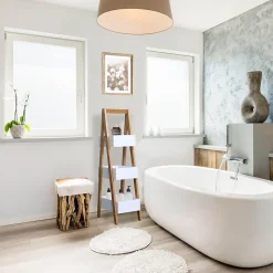 Mobili Rebecca Etagère de Salle de Bains avec 3 Etagères MDF Bambu Blanc Marron Rebecca Mobili* Etagère Salle De Bains
