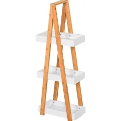 Homcom Etagère en bambou de salle de bain étagère debout 3 paniers dim. 30L x 18l x 81H cm bambou MDF blanc* Etagère Salle De Bains