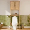 Sweeek Etagère meuble WC décor bois et cannage Bohème 1 étagère 64 x 20 x 180 cm naturel