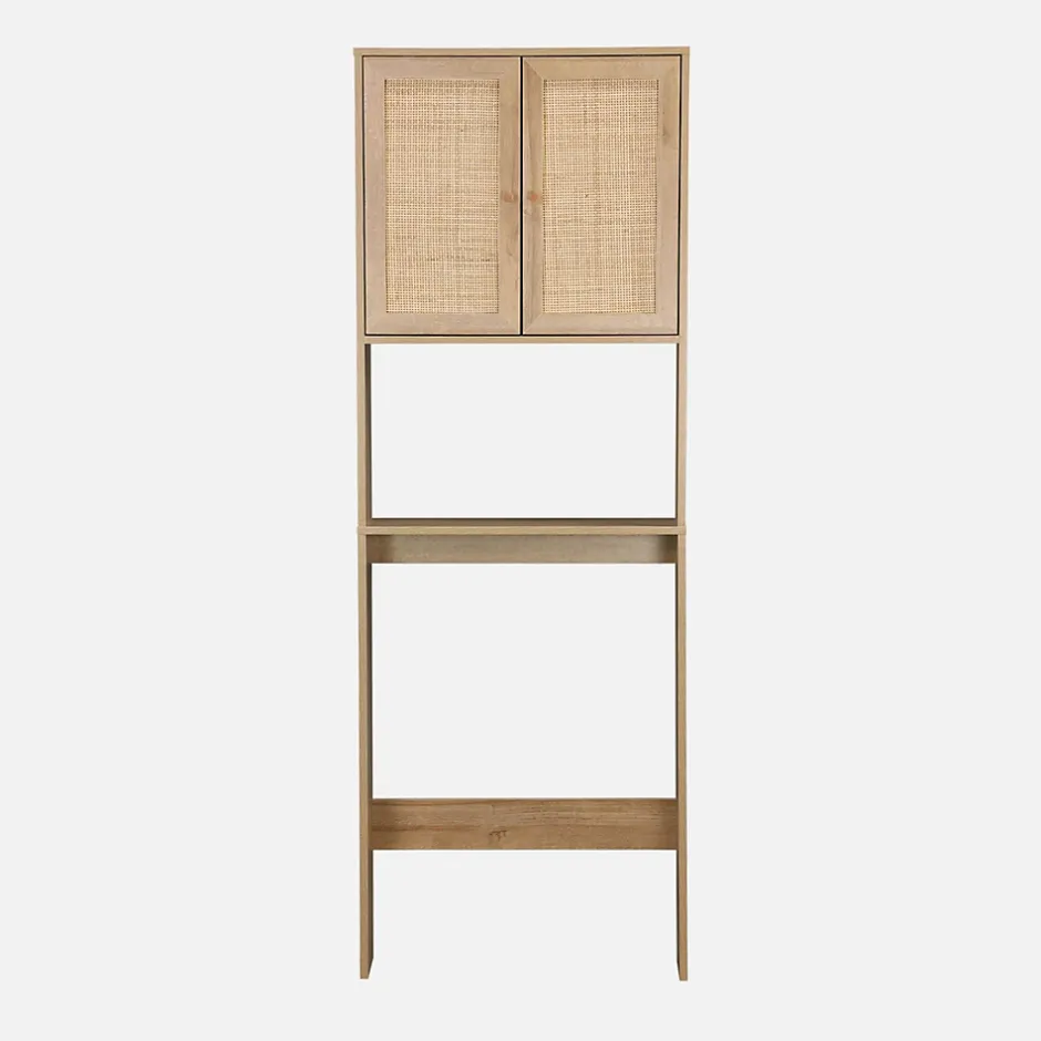 Sweeek Etagère meuble WC décor bois et cannage Bohème 1 étagère 64 x 20 x 180 cm naturel