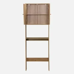 Sweeek Etagère meuble WC décor bois et cannage Bohème 1 étagère 64 x 20 x 180 cm naturel