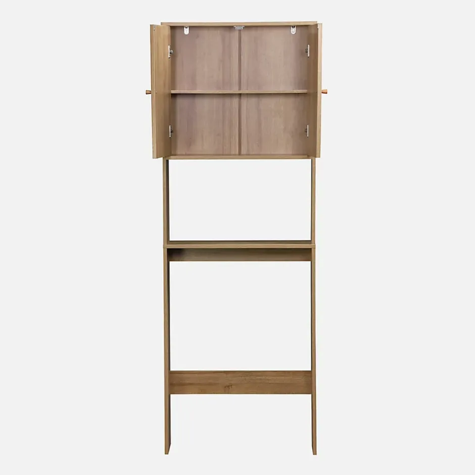 Sweeek Etagère meuble WC décor bois et cannage Bohème 1 étagère 64 x 20 x 180 cm naturel
