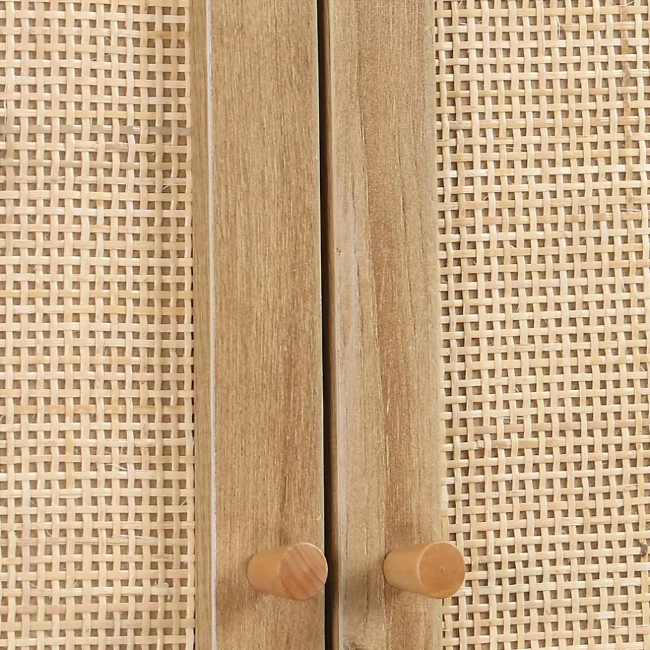 Sweeek Etagère meuble WC décor bois et cannage Bohème 1 étagère 64 x 20 x 180 cm naturel