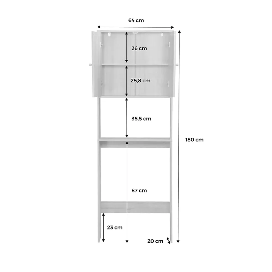 Sweeek Etagère meuble WC décor bois et cannage Bohème 1 étagère 64 x 20 x 180 cm naturel