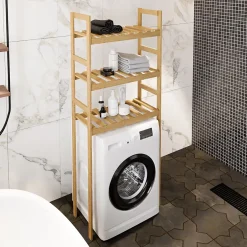 [En.Casa] Etagère pour machine à laver Alslev 3 niveaux pin 160 x 64 x 21 cm naturel en.casa* Etagère Salle De Bains