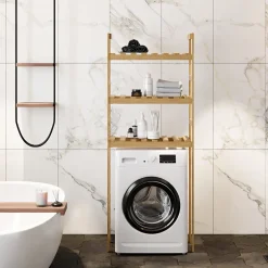 [En.Casa] Etagère pour machine à laver Alslev 3 niveaux pin 160 x 64 x 21 cm naturel en.casa* Etagère Salle De Bains