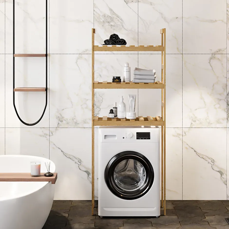 [En.Casa] Etagère pour machine à laver Alslev 3 niveaux pin 160 x 64 x 21 cm naturel en.casa* Etagère Salle De Bains