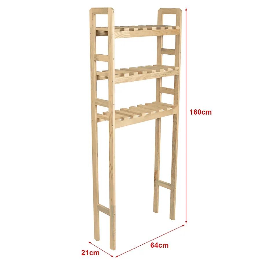 [En.Casa] Etagère pour machine à laver Alslev 3 niveaux pin 160 x 64 x 21 cm naturel en.casa* Etagère Salle De Bains