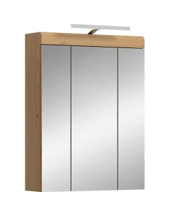Chb Collection Eteka - Armoire de toilette avec éclairage (L/H/P : 60x79x18 cm) en imitation blanc et imitation sauge emboutie* Armoire De Salle De Bains