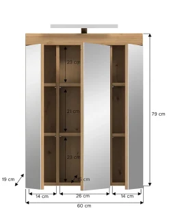 Chb Collection Eteka - Armoire de toilette avec éclairage (L/H/P : 60x79x18 cm) en imitation blanc et imitation sauge emboutie* Armoire De Salle De Bains