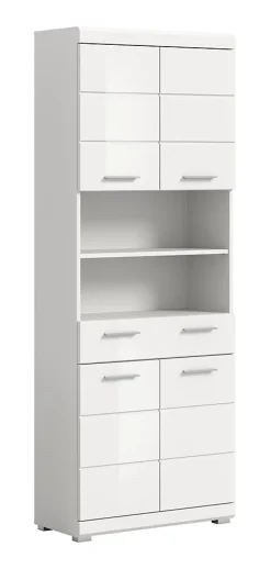 Chb Collection Eteka - Armoire haute (L/H/P : 74x191x31 cm) en imitation blanc et blanc brillant profond* Armoire De Salle De Bains