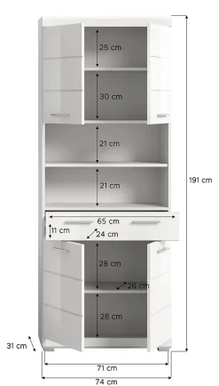 Chb Collection Eteka - Armoire haute (L/H/P : 74x191x31 cm) en imitation blanc et blanc brillant profond* Armoire De Salle De Bains