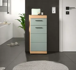 Chb Collection Eteka - Meuble bas (L/H/P : 37x88x31 cm) en imitation blanc et chêne Artisan
