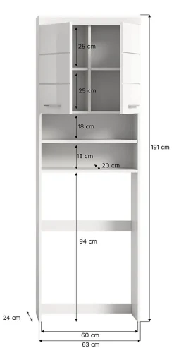 Chb Collection Eteka - Meuble lavabo (L/H/P : 63x191x24 cm) en imitation blanc et blanc brillant profond
